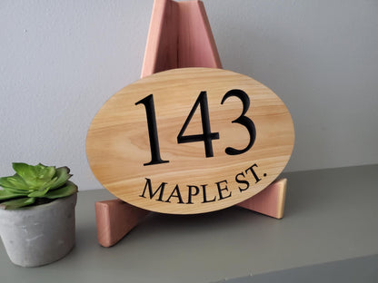 House Number Address Plaque, Curved Street Name Sign, Home Exterior Solid Wood, Carved Mahogany Cedar Or Cypress, Outside Wooden Engraving