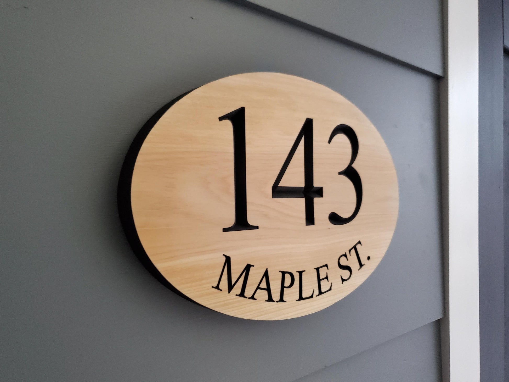 House Number Address Plaque, Curved Street Name Sign, Home Exterior Solid Wood, Carved Mahogany Cedar Or Cypress, Outside Wooden Engraving