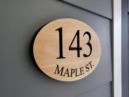 House Number Address Plaque, Curved Street Name Sign, Home Exterior Solid Wood, Carved Mahogany Cedar Or Cypress, Outside Wooden Engraving