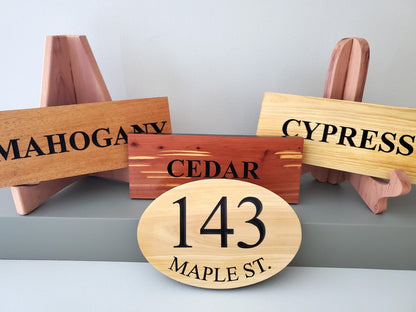 House Number Address Plaque, Curved Street Name Sign, Home Exterior Solid Wood, Carved Mahogany Cedar Or Cypress, Outside Wooden Engraving