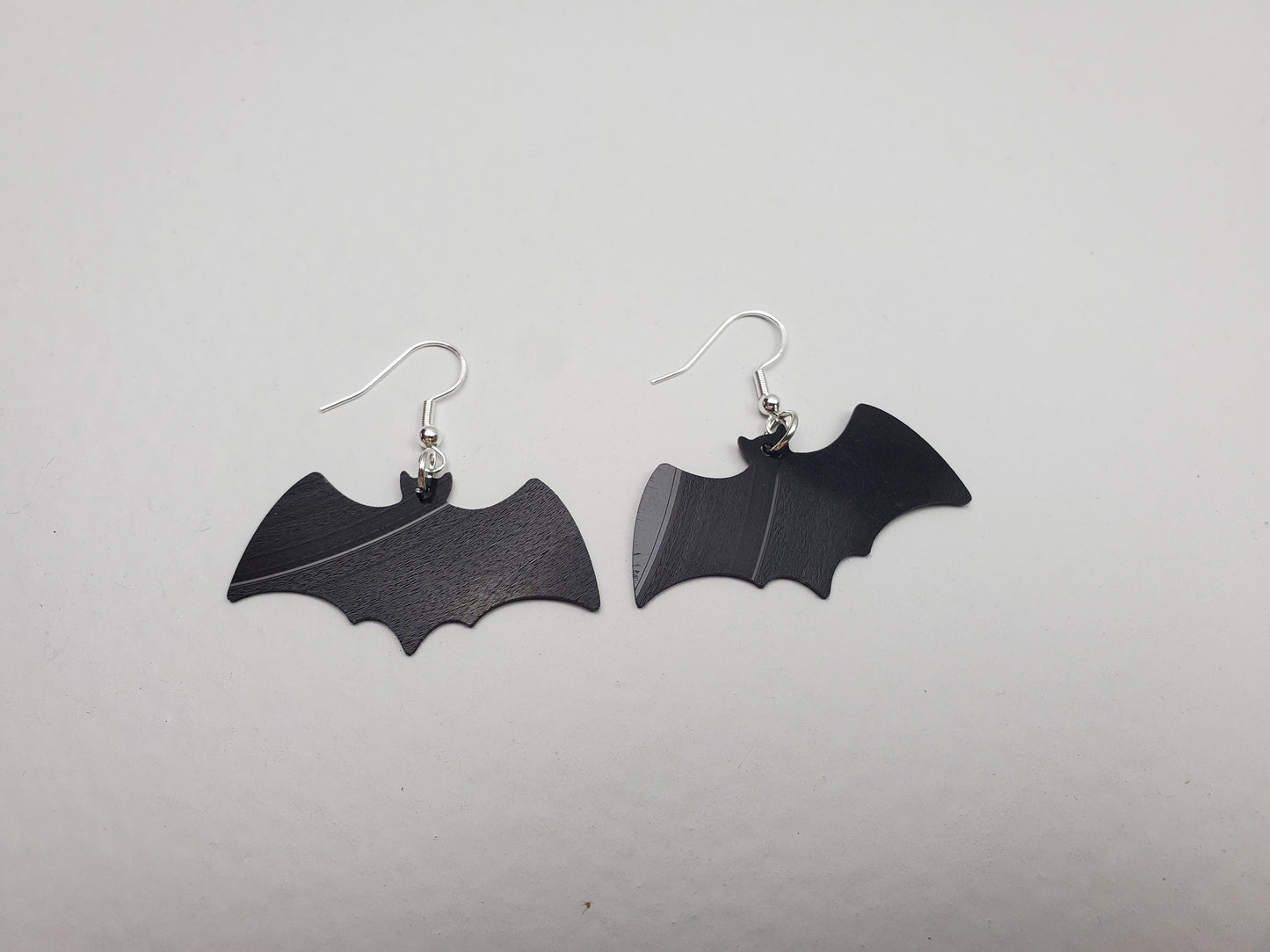 Black Bat Earrings, Repurposed Made From Upcycled Vinyl Music Records, Recylced Fashion Jewelry, Bat Sillouette Shape, Dangle Earrings