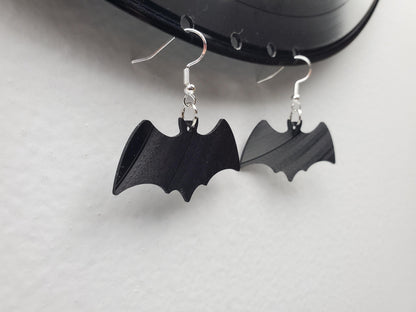 Black Bat Earrings, Repurposed Made From Upcycled Vinyl Music Records, Recylced Fashion Jewelry, Bat Sillouette Shape, Dangle Earrings