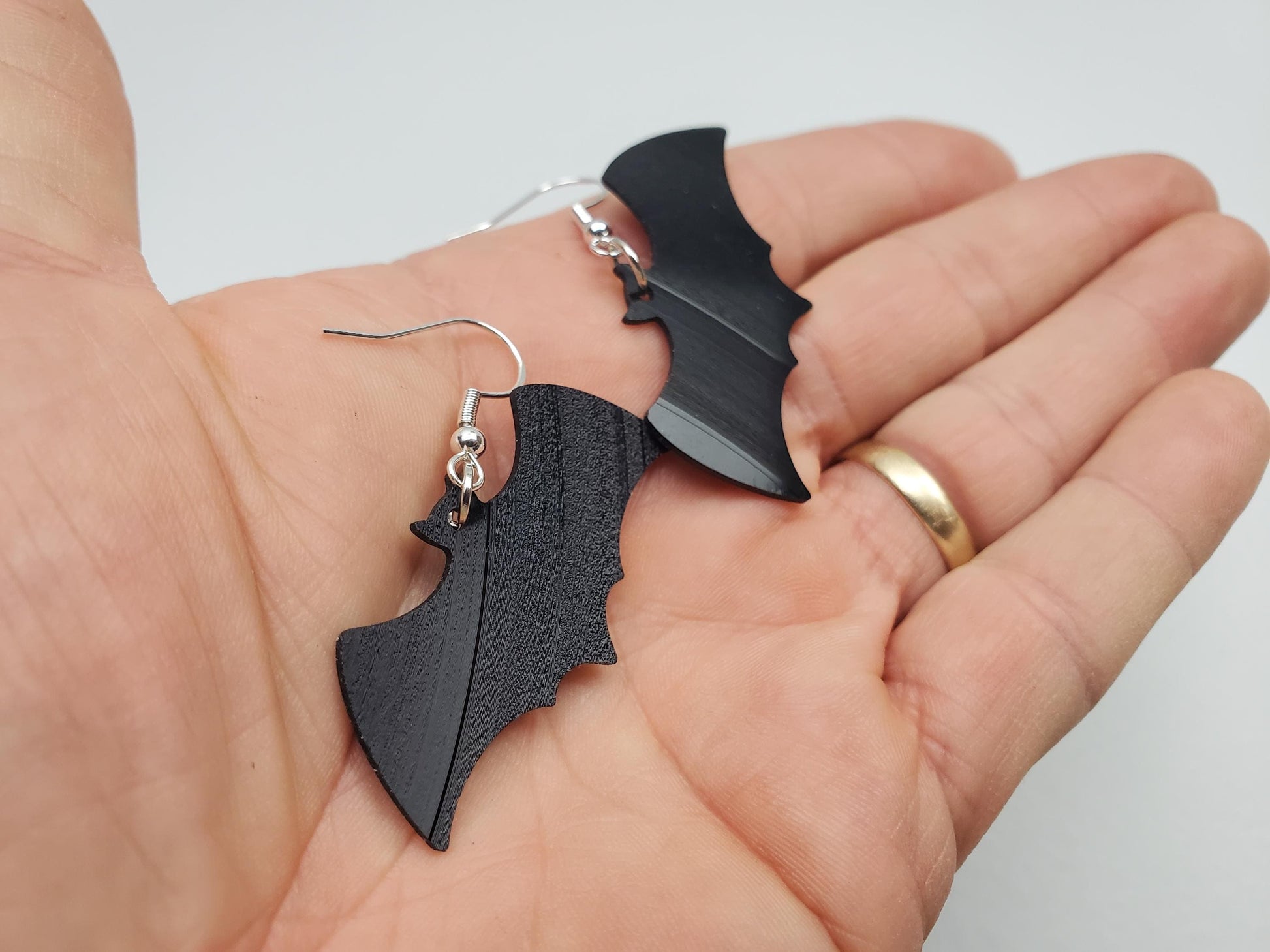 Black Bat Earrings, Repurposed Made From Upcycled Vinyl Music Records, Recylced Fashion Jewelry, Bat Sillouette Shape, Dangle Earrings