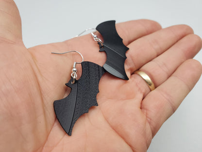 Black Bat Earrings, Repurposed Made From Upcycled Vinyl Music Records, Recylced Fashion Jewelry, Bat Sillouette Shape, Dangle Earrings