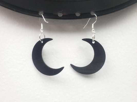 Repurposed Crescent Moon Earrings Made From Upcycled Vinyl Records, Lunar Celestial Fashion Jewelry Moon Sillouette, Moon Shape Dangle
