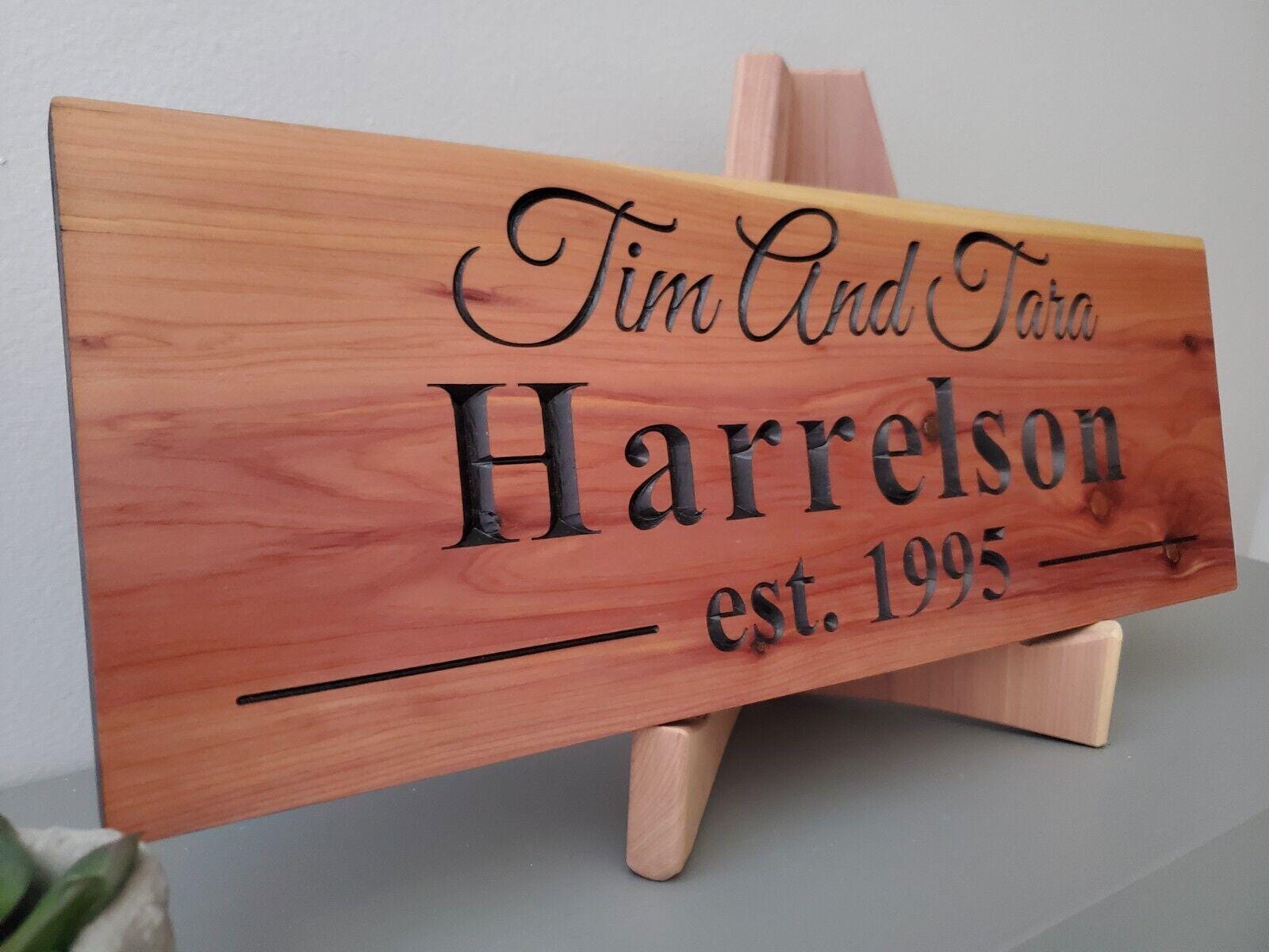 Personalized Couples Established Date Sign, Custom Carved Wood Family Last Name Plaque, Wedding Anniversary Gift, Housewarming Gift, Wife