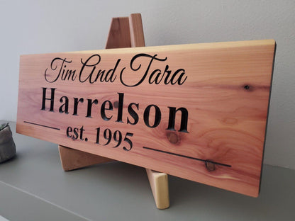 Personalized Couples Established Date Sign, Custom Carved Wood Family Last Name Plaque, Wedding Anniversary Gift, Housewarming Gift, Wife