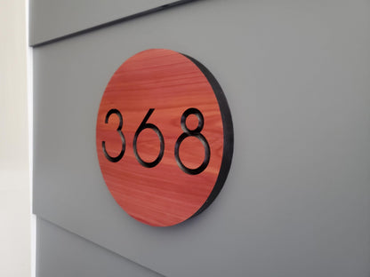 Custom Carved Round House Street Number Plaque, Modern Home Address Sign, Wood Personalized House Address Numbers, Condo Business Easy Mount