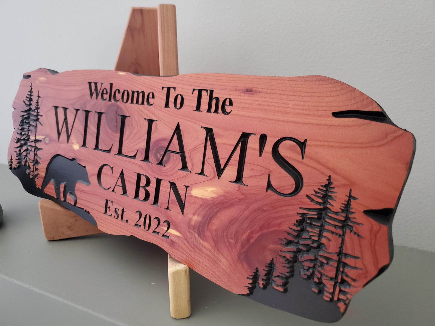 Custom Cabin Sign, Personalized Rustic Vacation Home Wooden Plaque, Family Name Outdoor Wood, Exterior Welcome Established Date, Bear Nature