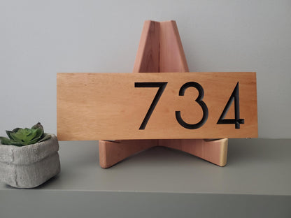 House Street Number Plaque, Custom Modern Off Center Home Sign, Carved Wood, Personalized Home Address Numbers, Condo Business Numbers Sign