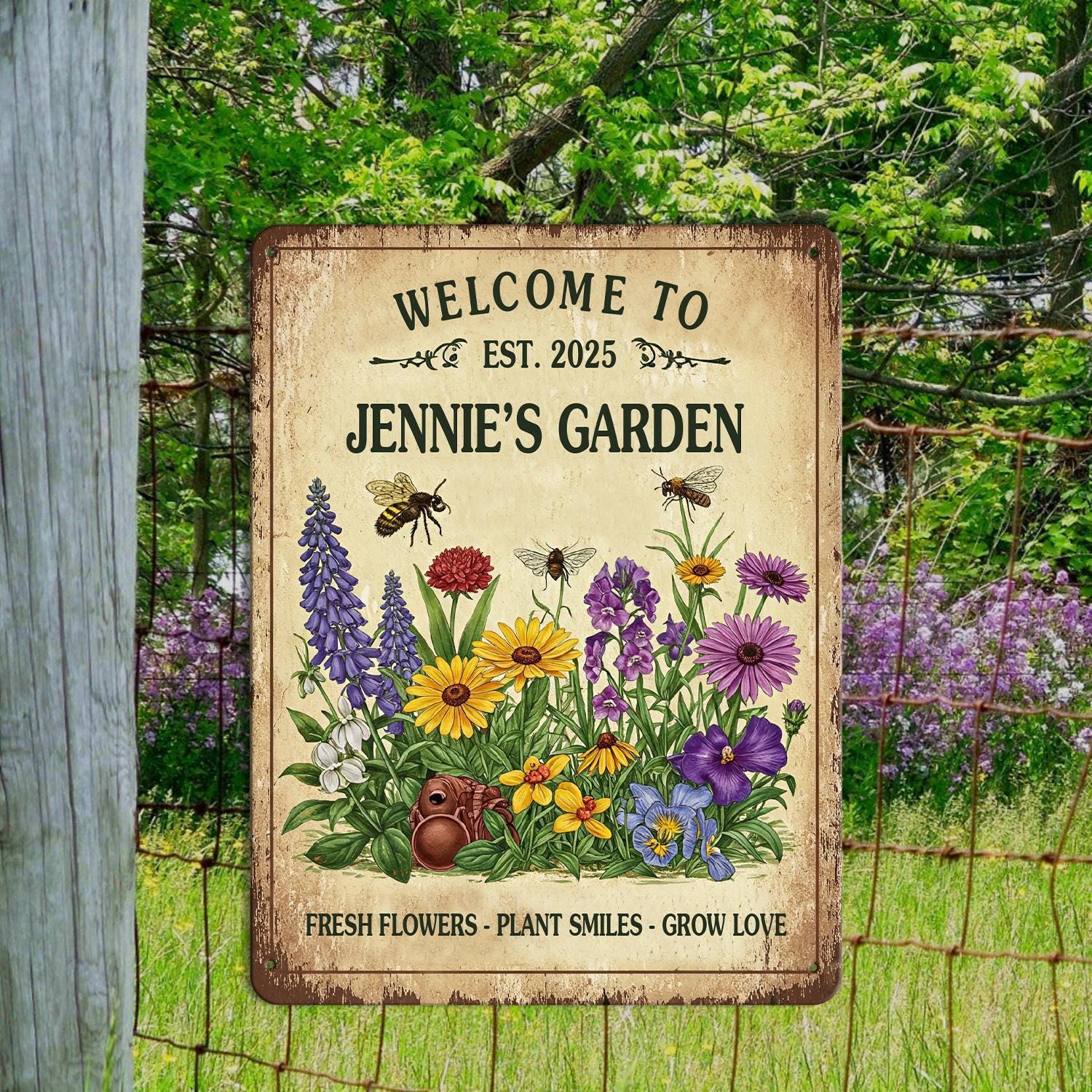 Personalized Garden Sign Custom Garden Name Sign Metal Garden Sign for Outdoor Yard Sign Garden Decor,Lawn Signs, Flower Garden Plaque Stake