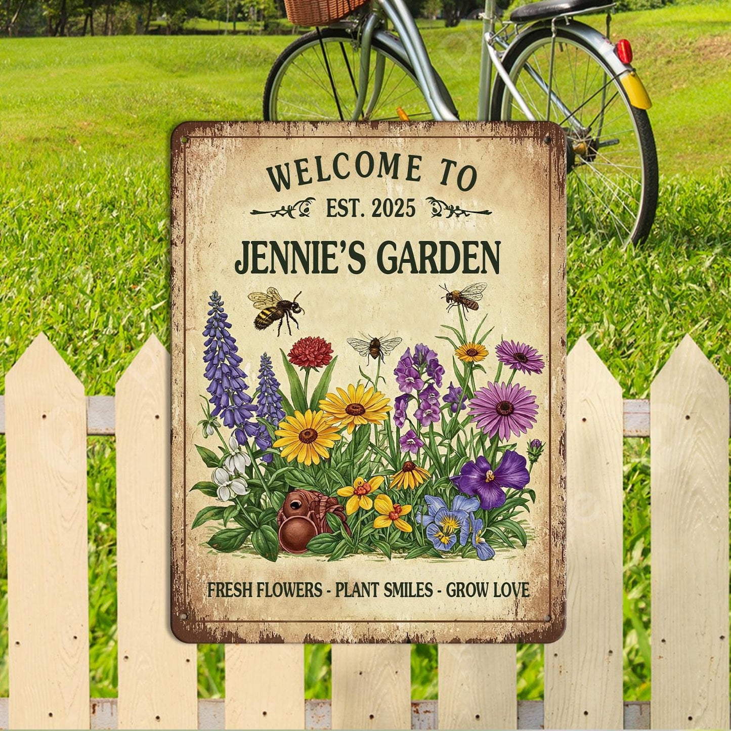 Personalized Garden Sign Custom Garden Name Sign Metal Garden Sign for Outdoor Yard Sign Garden Decor,Lawn Signs, Flower Garden Plaque Stake