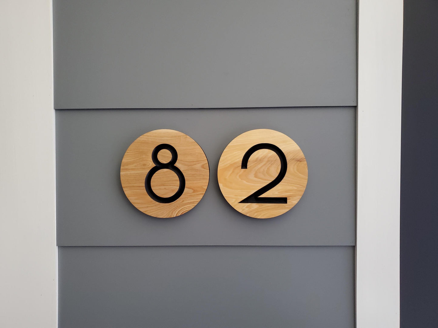 Custom Round House Number Plaques, Modern Home Carved Wood Street Address Sign, Personalized House Address, Mid Century Modern Style, Condo