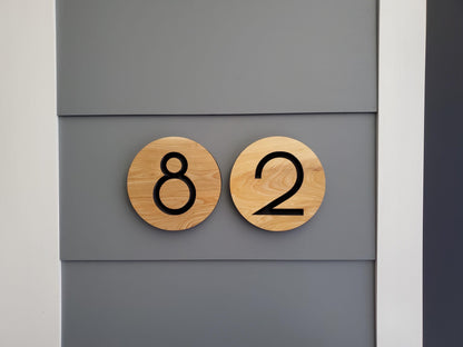 Custom Round House Number Plaques, Modern Home Carved Wood Street Address Sign, Personalized House Address, Mid Century Modern Style, Condo