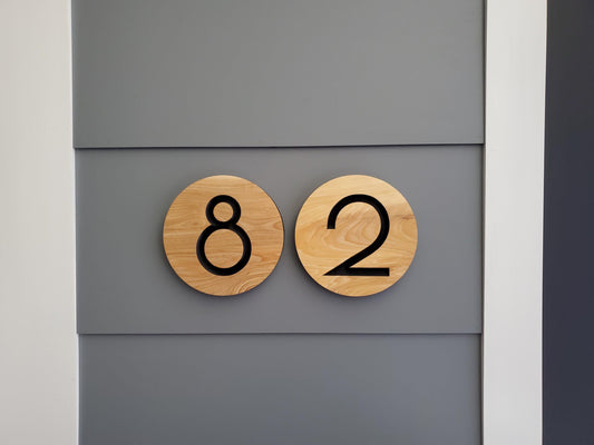 Custom Round House Number Plaques, Modern Home Carved Wood Street Address Sign, Personalized House Address, Mid Century Modern Style, Condo