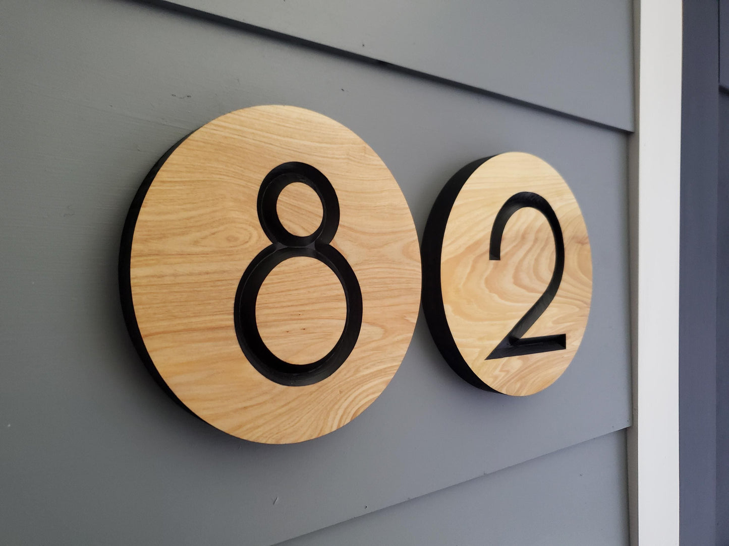 Custom Round House Number Plaques, Modern Home Carved Wood Street Address Sign, Personalized House Address, Mid Century Modern Style, Condo