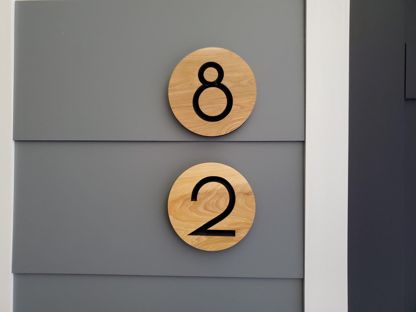 Custom Round House Number Plaques, Modern Home Carved Wood Street Address Sign, Personalized House Address, Mid Century Modern Style, Condo