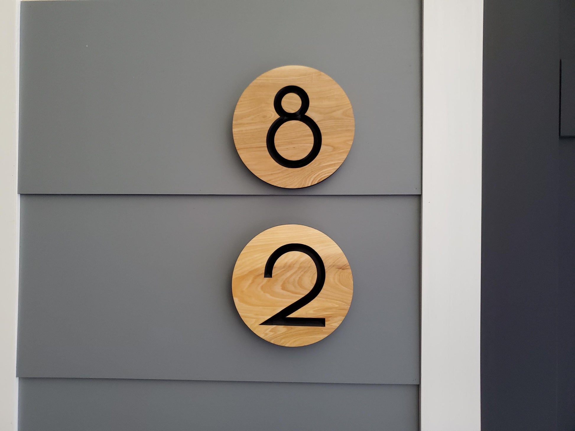 Custom Round House Number Plaques, Modern Home Carved Wood Street Address Sign, Personalized House Address, Mid Century Modern Style, Condo