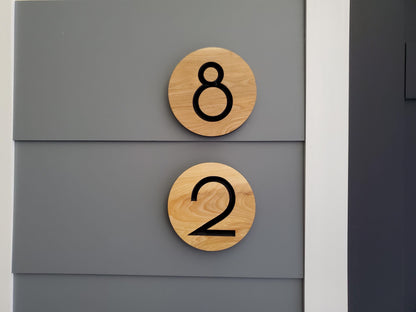 Custom Round House Number Plaques, Modern Home Carved Wood Street Address Sign, Personalized House Address, Mid Century Modern Style, Condo