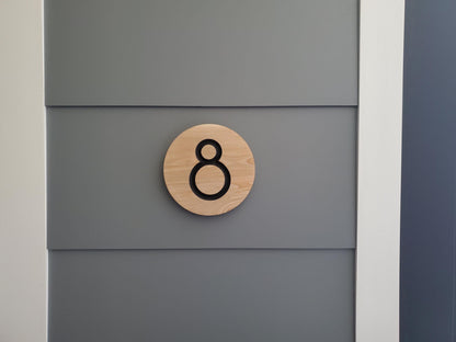 Custom Round House Number Plaques, Modern Home Carved Wood Street Address Sign, Personalized House Address, Mid Century Modern Style, Condo