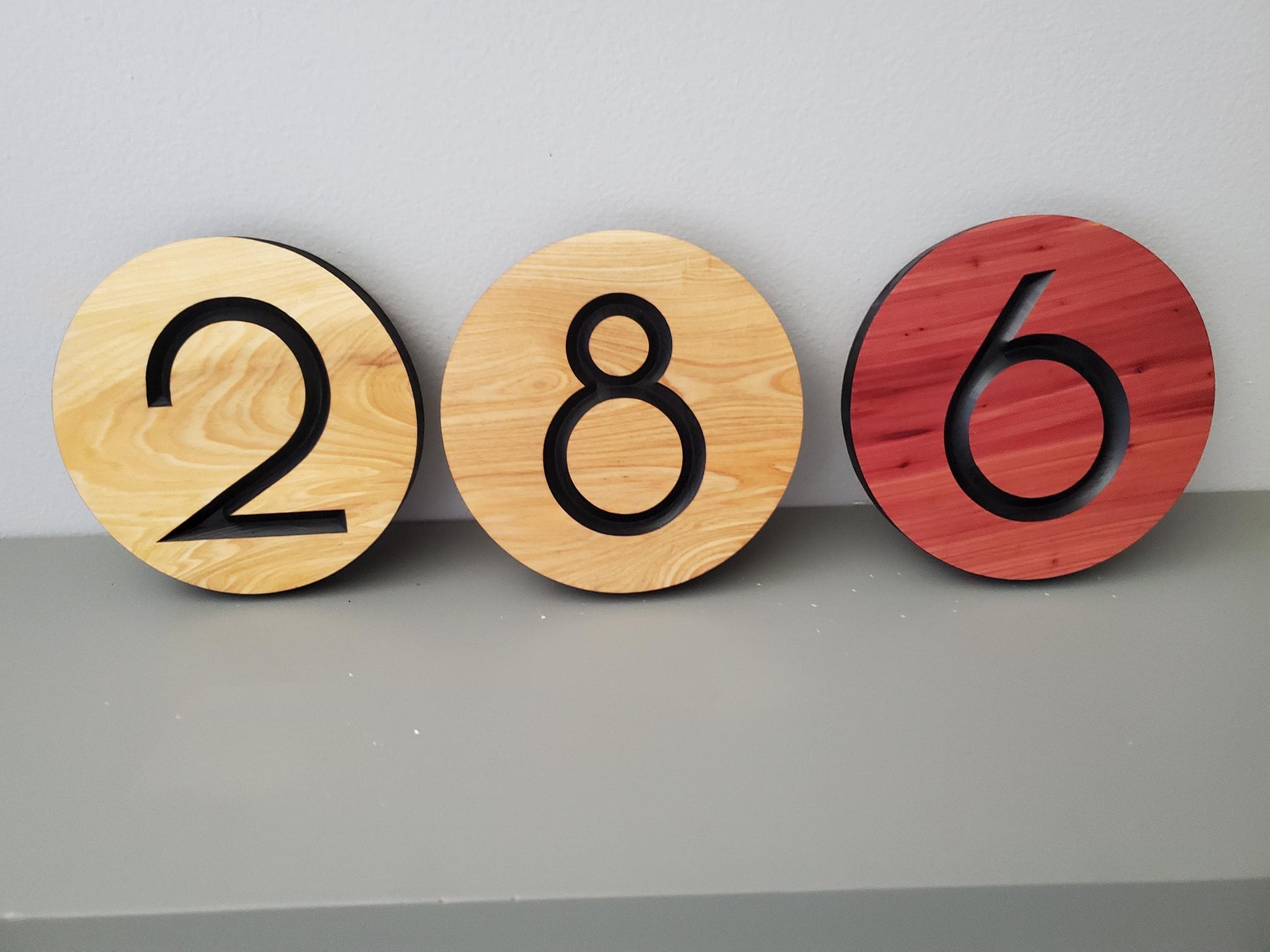 Custom Round House Number Plaques, Modern Home Carved Wood Street Address Sign, Personalized House Address, Mid Century Modern Style, Condo