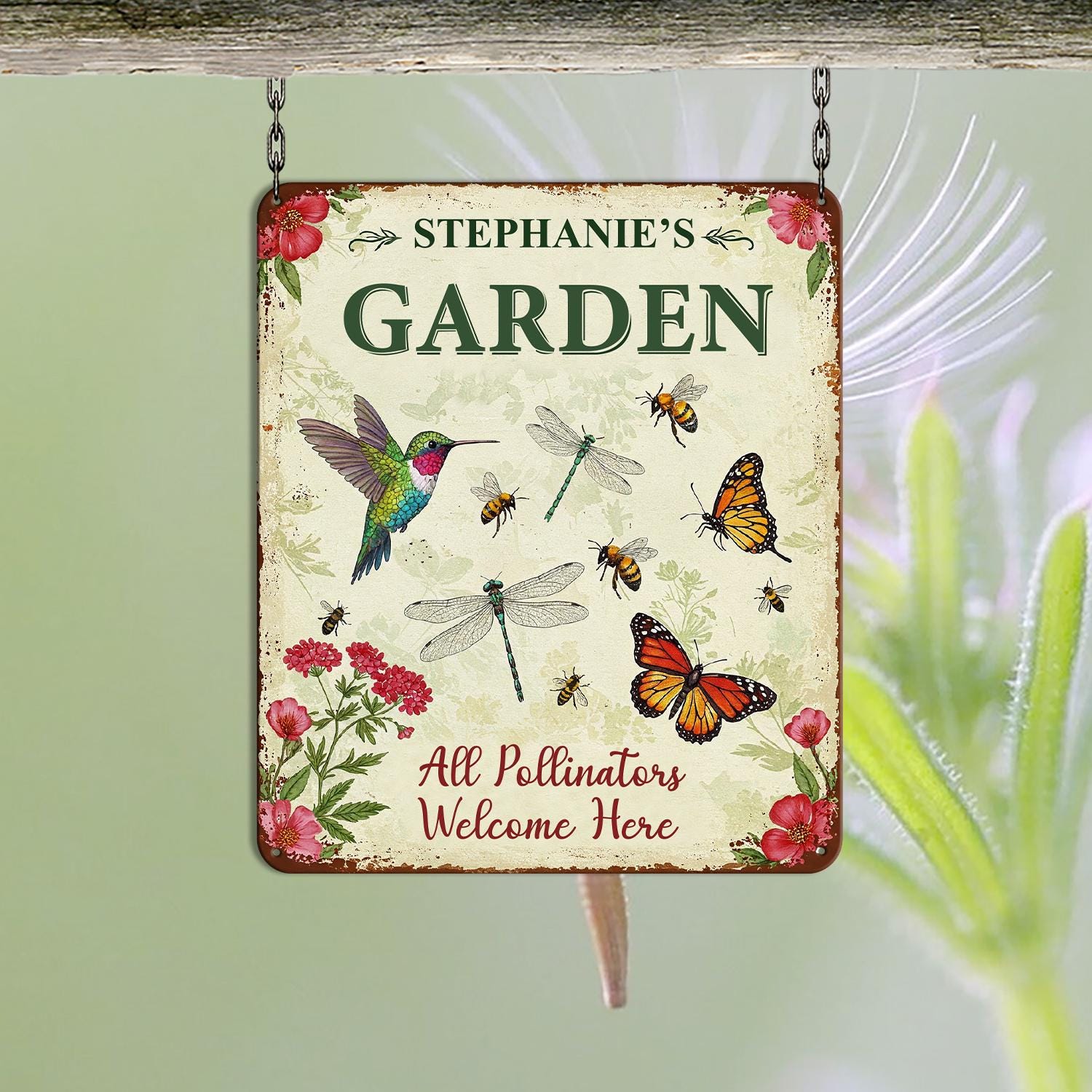 Personalized Metal Garden Decor, Bird with Flower Garden Sign, Flower Design, Personalized Garden Sign, Custom Garden Name Sign, Home Gifts