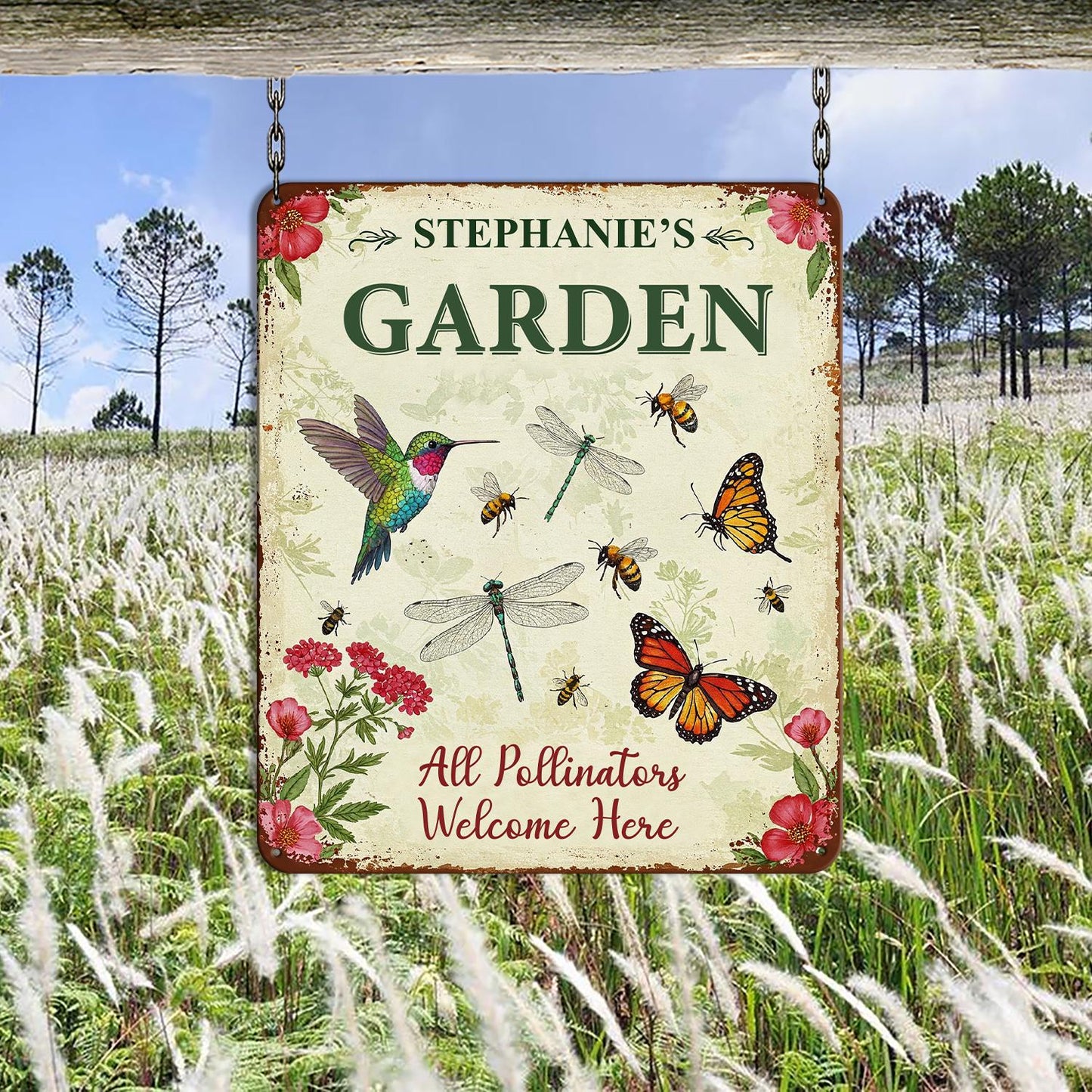Personalized Metal Garden Decor, Bird with Flower Garden Sign, Flower Design, Personalized Garden Sign, Custom Garden Name Sign, Home Gifts