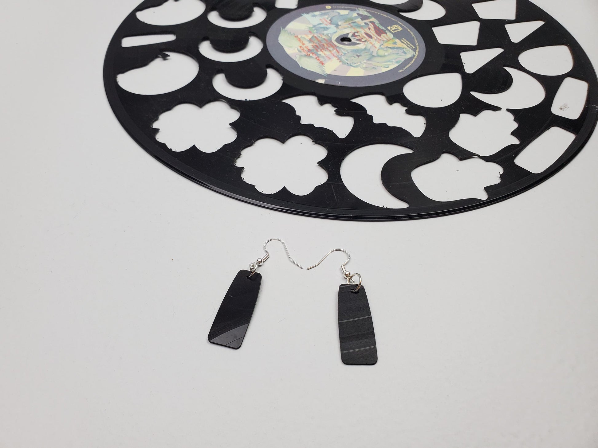 Reclaimed Bar Earrings Made From Music Records, Upcycled Rectangle Drop Earrings, Gift For Music Lover, Rock And Roll Fashion Jewelery