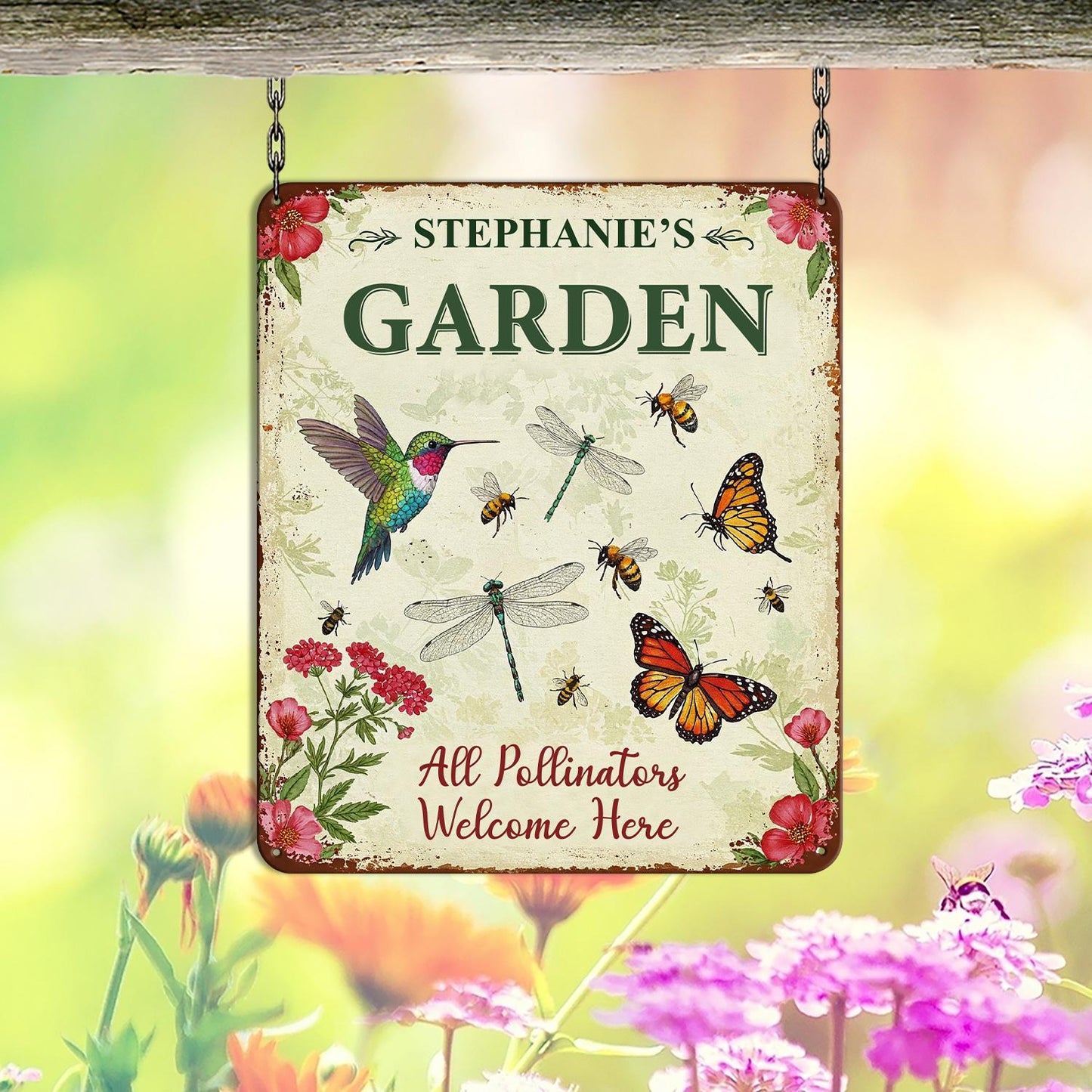 Personalized Metal Garden Decor, Bird with Flower Garden Sign, Flower Design, Personalized Garden Sign, Custom Garden Name Sign, Home Gifts