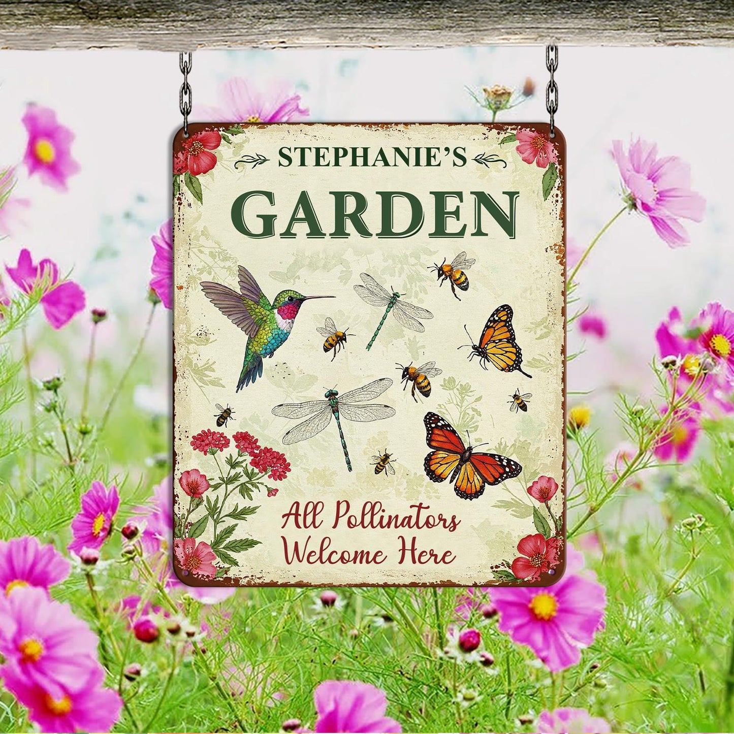 Personalized Metal Garden Decor, Bird with Flower Garden Sign, Flower Design, Personalized Garden Sign, Custom Garden Name Sign, Home Gifts