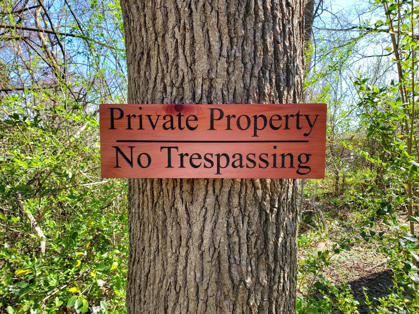 Private Property No Trespassing Carved Sign, Outdoor Posted Land Sign, Cypress Cedar Wood Plaque, CNC Carved Wooden, Exterior Outside Sign