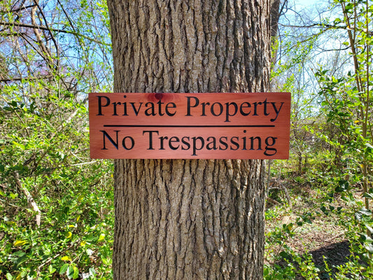 Private Property No Trespassing Carved Sign, Outdoor Posted Land Sign, Cypress Cedar Wood Plaque, CNC Carved Wooden, Exterior Outside Sign