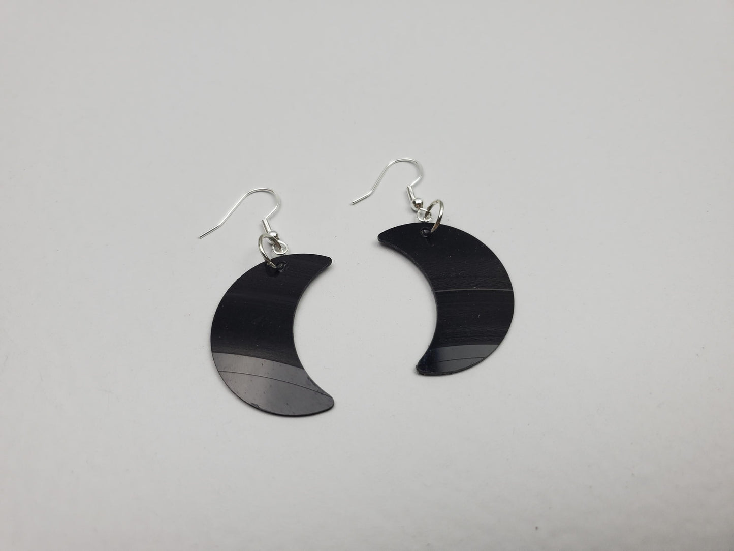Upcycled Crescent Moon Earrings Made From Repurposed Music Records, Lunar Celestial Fashion Jewelry Moon Sillouette, Moon Shape Boho Hippie