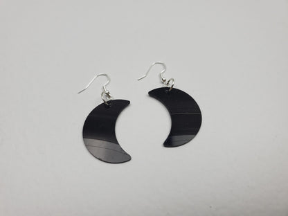 Upcycled Crescent Moon Earrings Made From Repurposed Music Records, Lunar Celestial Fashion Jewelry Moon Sillouette, Moon Shape Boho Hippie