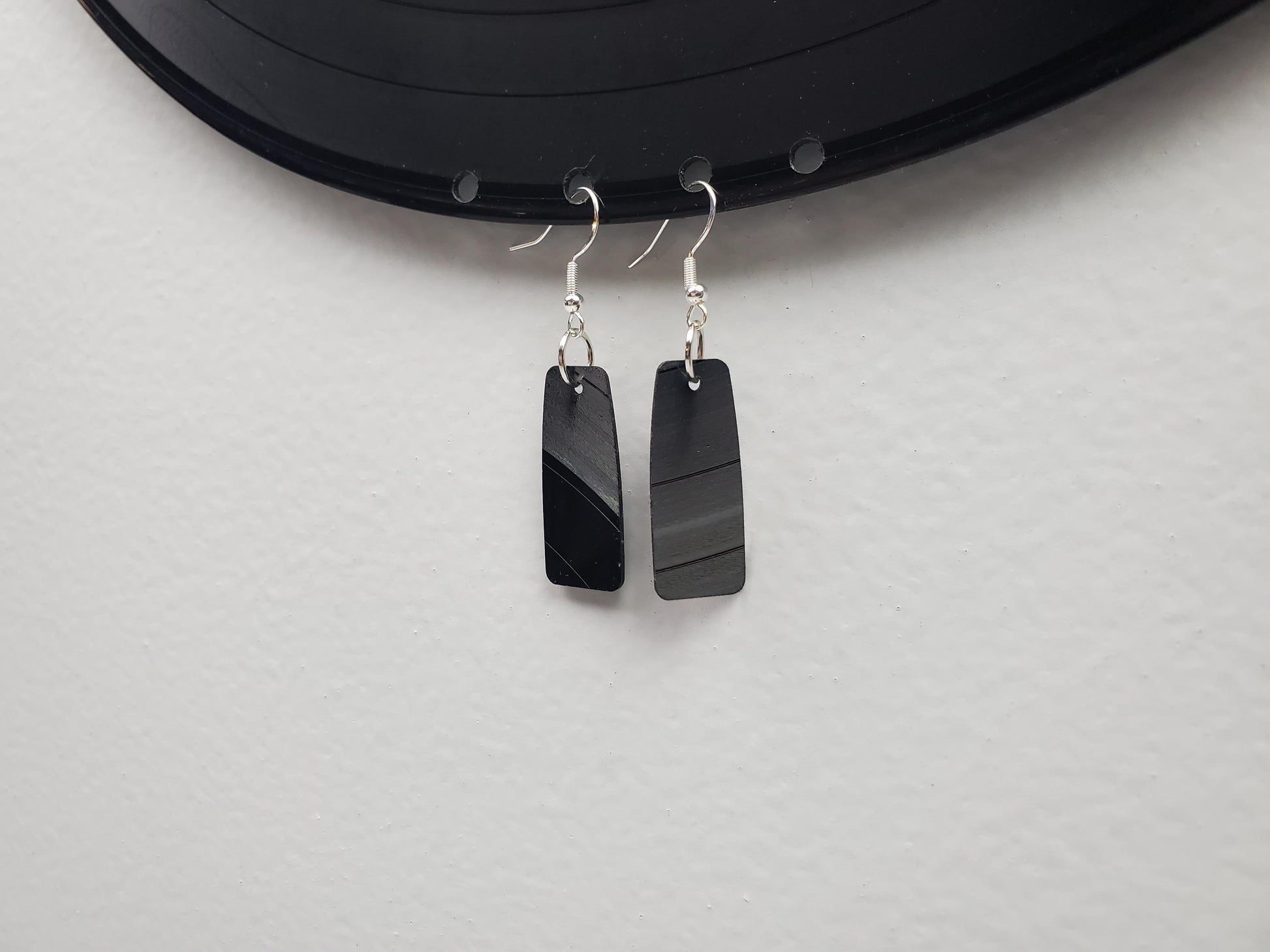 Reclaimed Bar Earrings Made From Music Records, Upcycled Rectangle Drop Earrings, Gift For Music Lover, Rock And Roll Fashion Jewelery