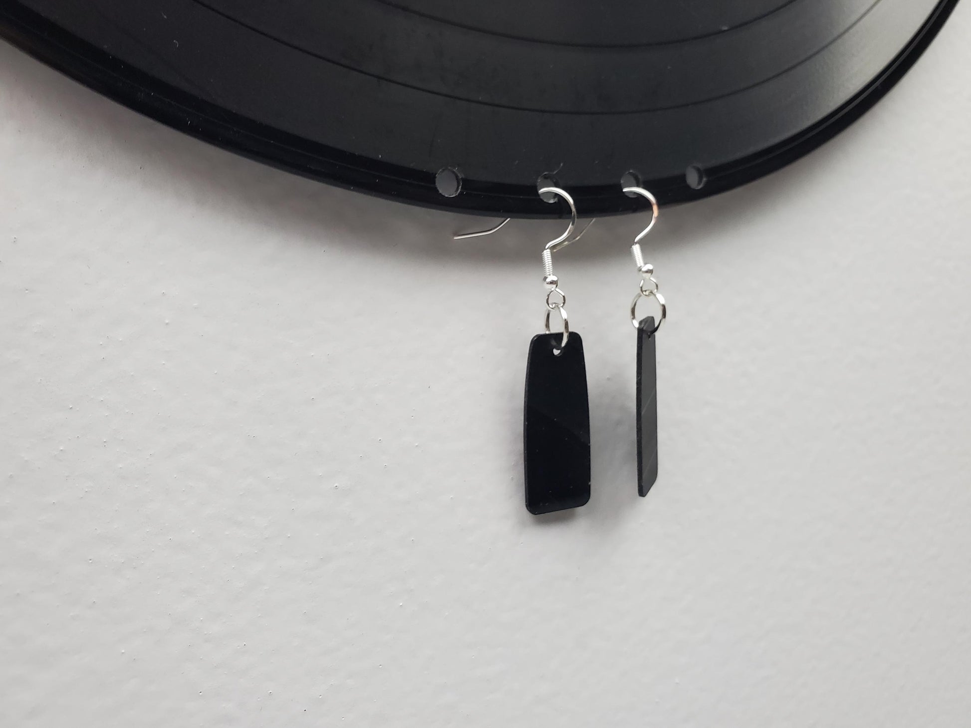 Reclaimed Bar Earrings Made From Music Records, Upcycled Rectangle Drop Earrings, Gift For Music Lover, Rock And Roll Fashion Jewelery