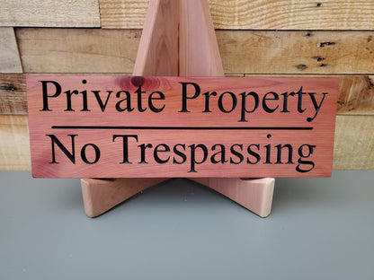 Private Property No Trespassing Carved Sign, Outdoor Posted Land Sign, Cypress Cedar Wood Plaque, CNC Carved Wooden, Exterior Outside Sign