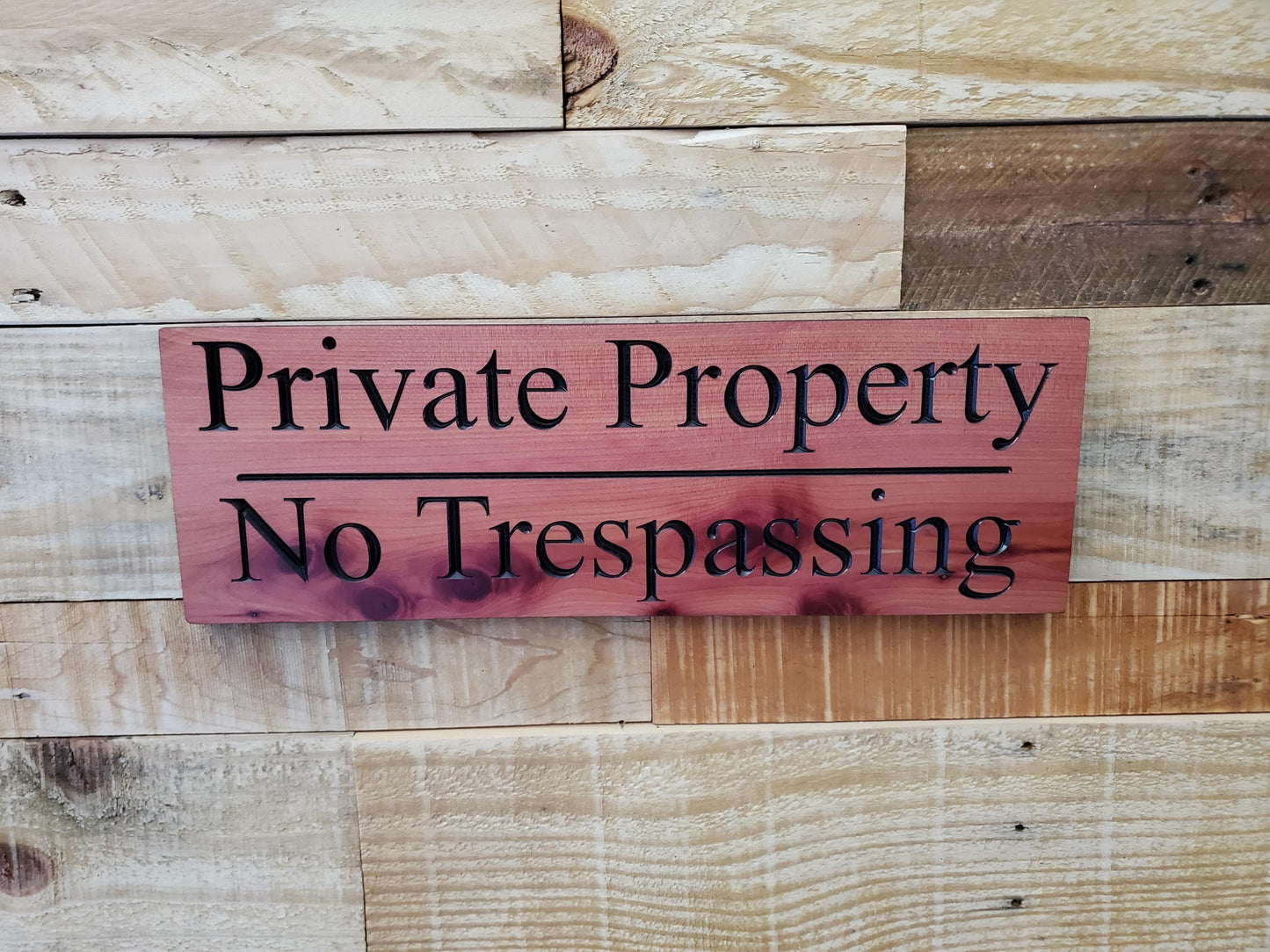 Private Property No Trespassing Carved Sign, Outdoor Posted Land Sign, Cypress Cedar Wood Plaque, CNC Carved Wooden, Exterior Outside Sign