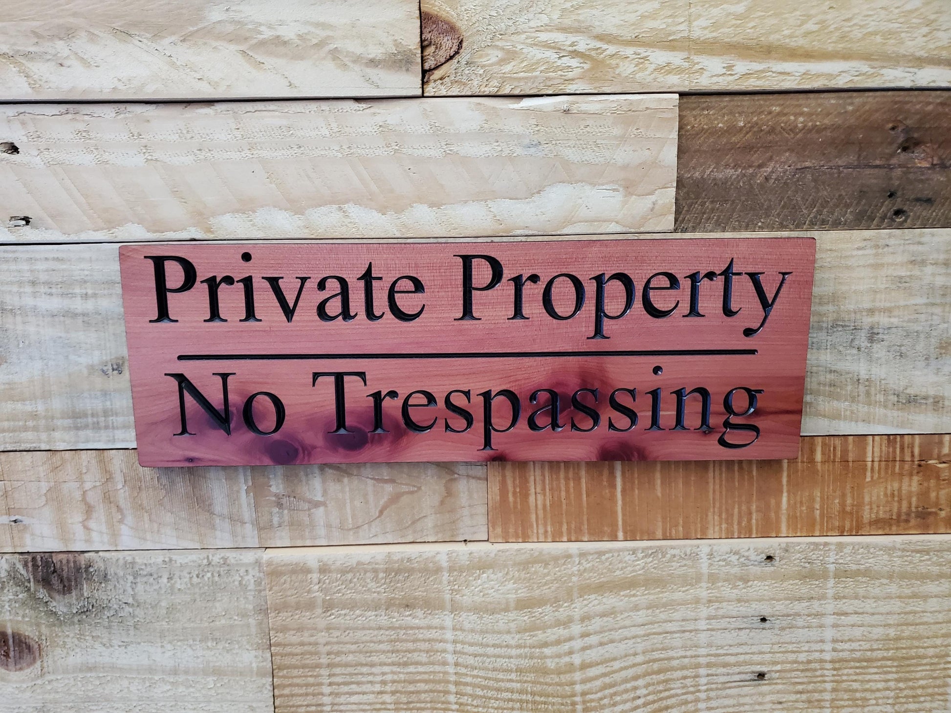 Private Property No Trespassing Carved Sign, Outdoor Posted Land Sign, Cypress Cedar Wood Plaque, CNC Carved Wooden, Exterior Outside Sign