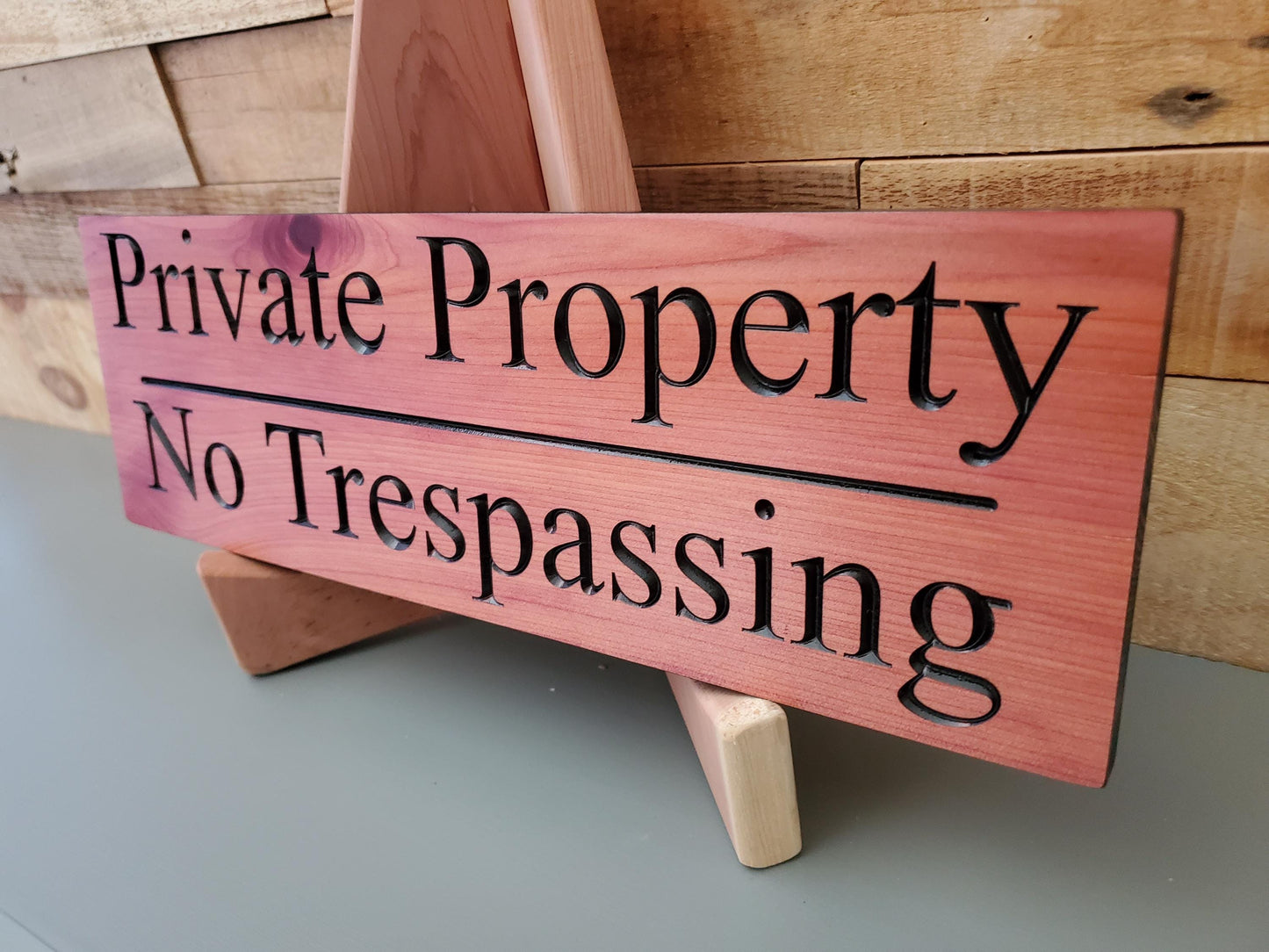 Private Property No Trespassing Carved Sign, Outdoor Posted Land Sign, Cypress Cedar Wood Plaque, CNC Carved Wooden, Exterior Outside Sign