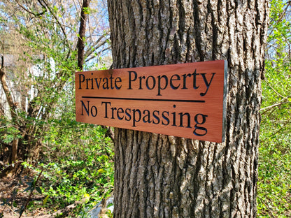 Private Property No Trespassing Carved Sign, Outdoor Posted Land Sign, Cypress Cedar Wood Plaque, CNC Carved Wooden, Exterior Outside Sign