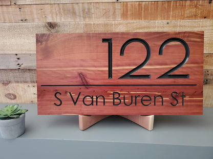 Modern House Address Sign, Carved Wood Street Number Plaque, Custom Wooden Home Address Sign, Personalized Engraved MCM Mid Century Style