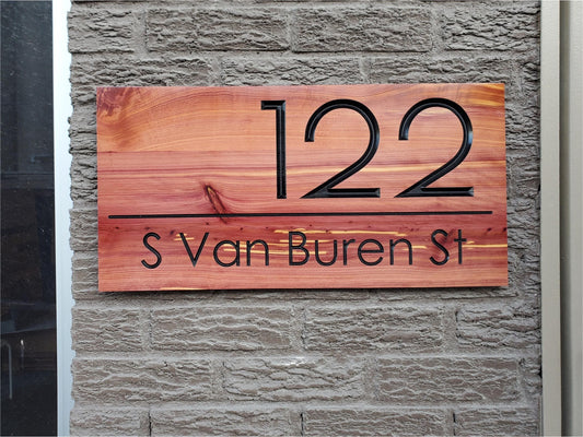Modern House Address Sign, Carved Wood Street Number Plaque, Custom Wooden Home Address Sign, Personalized Engraved MCM Mid Century Style