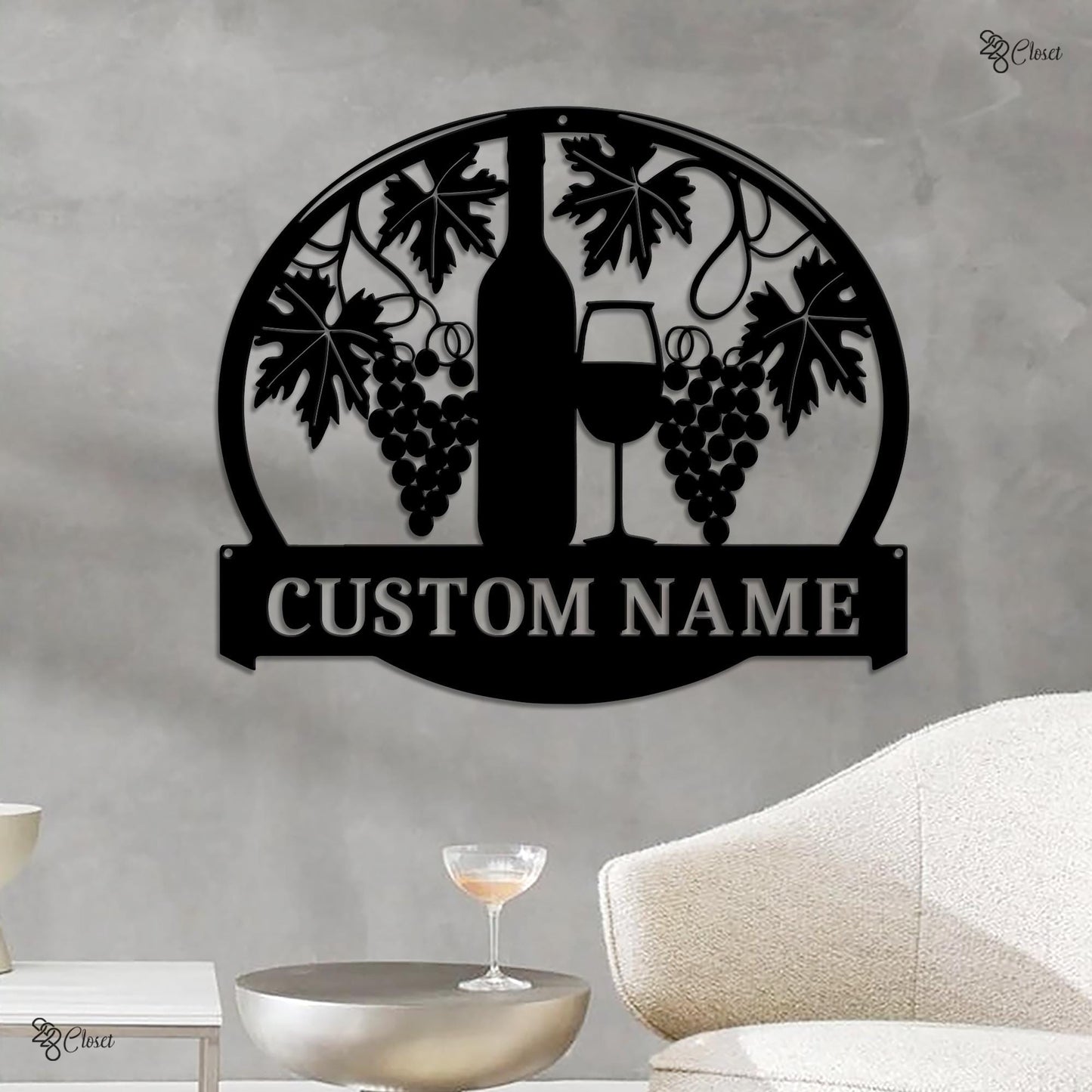 Custom Wine Metal Sign, Personalized Vineyard Wall Art, Grape Wine Bottle Sign for Bar, Winery Decor Wine Bar Sign Vineyard Home Decor Gift