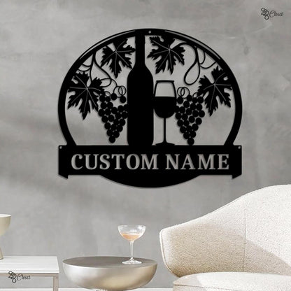 Custom Wine Metal Sign, Personalized Vineyard Wall Art, Grape Wine Bottle Sign for Bar, Winery Decor Wine Bar Sign Vineyard Home Decor Gift