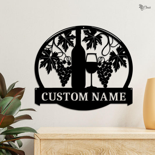 Custom Wine Metal Sign, Personalized Vineyard Wall Art, Grape Wine Bottle Sign for Bar, Winery Decor Wine Bar Sign Vineyard Home Decor Gift