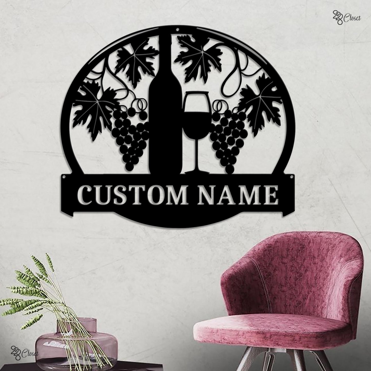 Custom Wine Metal Sign, Personalized Vineyard Wall Art, Grape Wine Bottle Sign for Bar, Winery Decor Wine Bar Sign Vineyard Home Decor Gift