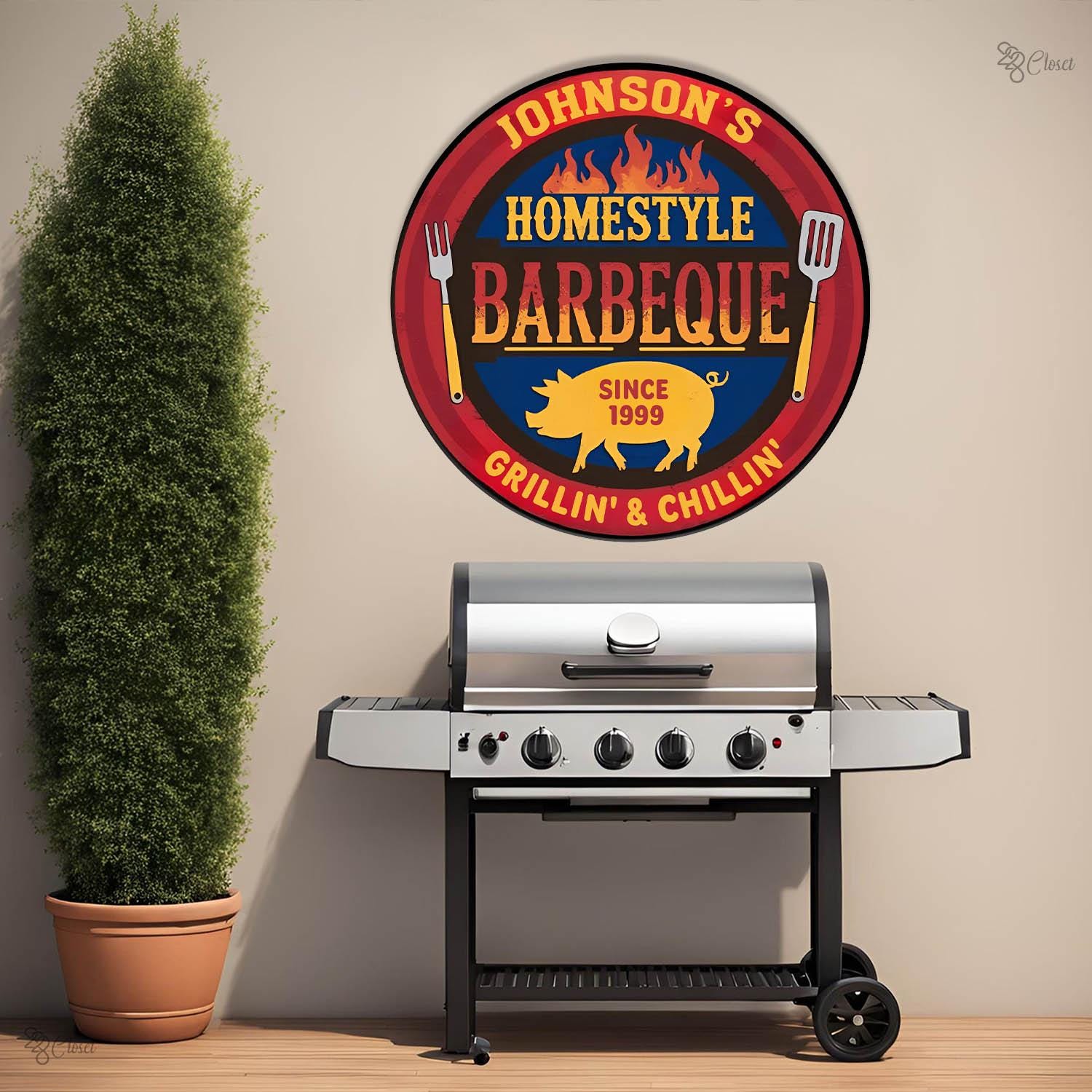 Personalized Backyard BBQ Metal Sign Wall Art, BBQ Grill Metal Wall Decor, Dad Gifts, Welcome Sign Metal, Barbecue Sign Outdoor Decoration