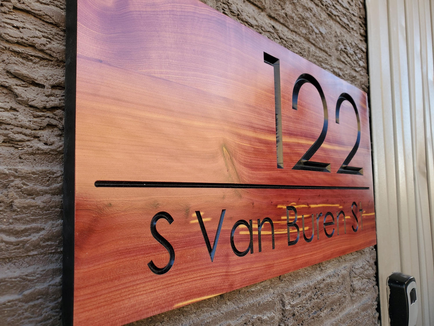 Modern House Address Sign, Carved Wood Street Number Plaque, Custom Wooden Home Address Sign, Personalized Engraved MCM Mid Century Style