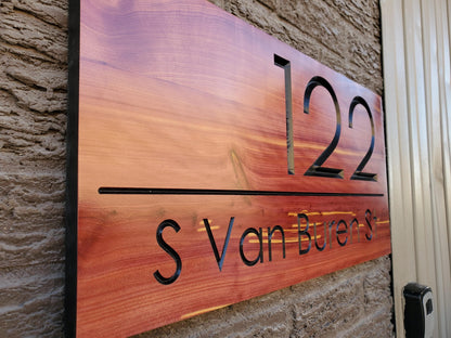Modern House Address Sign, Carved Wood Street Number Plaque, Custom Wooden Home Address Sign, Personalized Engraved MCM Mid Century Style